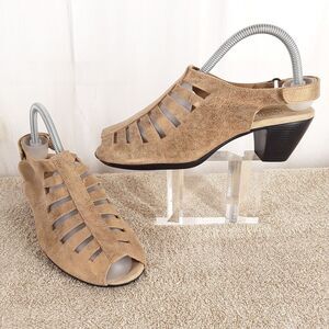 MUNRO Slingback Sandals sz 9W, Abby, Metallic/Gold Leather, Peep Toe Heels Shoes